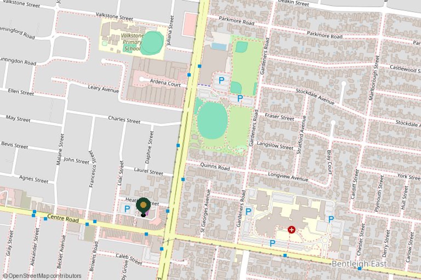 Map: 717 Centre Road, Bentleigh East, on the corner near Heather Street